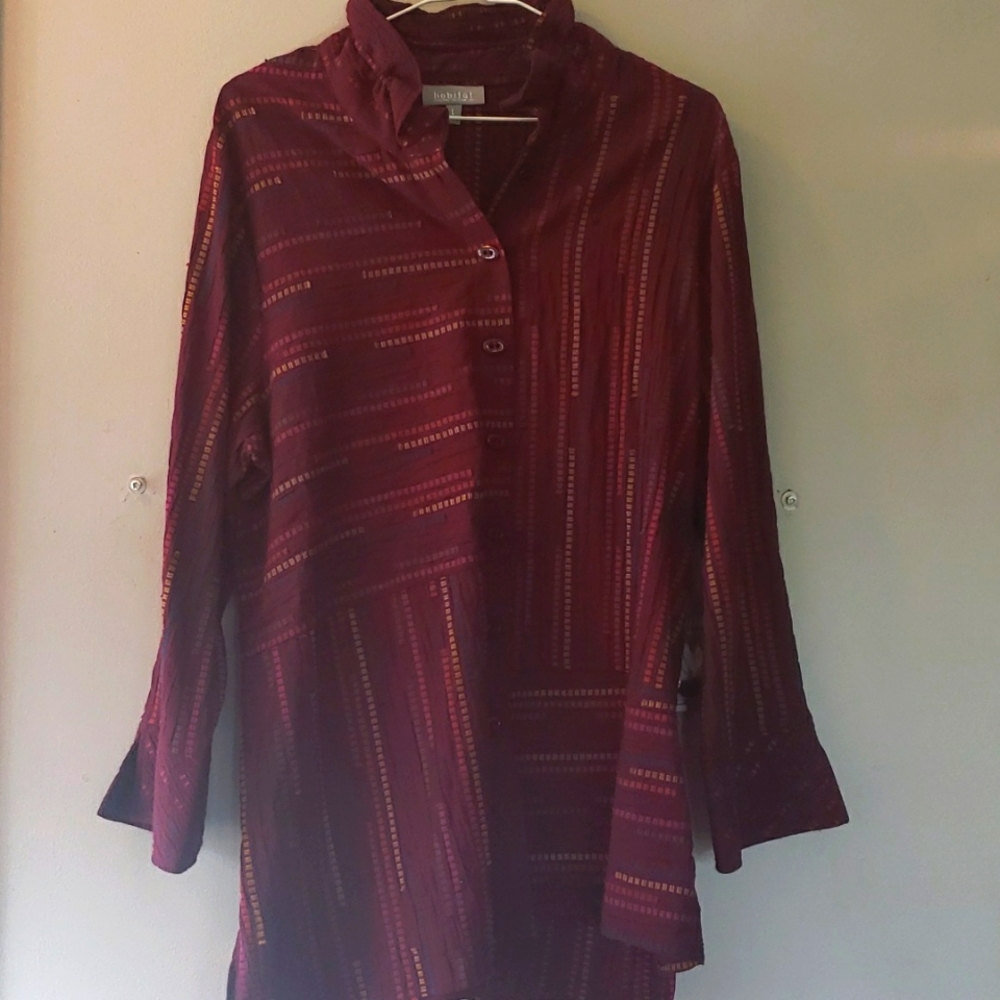 HABITAT Burgundy Multicolor Stripe Seersucker Top, Cartigan